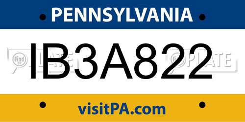 IB3A822 Pennsylvania License Plate