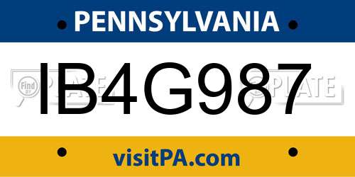 IB4G987 Pennsylvania License Plate