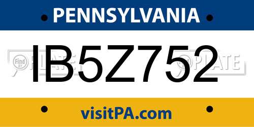 IB5Z752 Pennsylvania License Plate