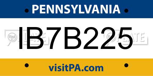 IB7B225 Pennsylvania License Plate