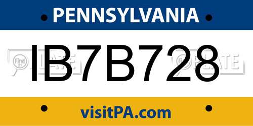 IB7B728 Pennsylvania License Plate