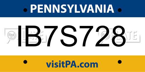 IB7S728 Pennsylvania License Plate