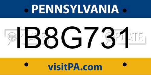 IB8G731 Pennsylvania License Plate