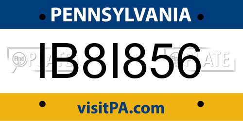 IB8I856 Pennsylvania License Plate