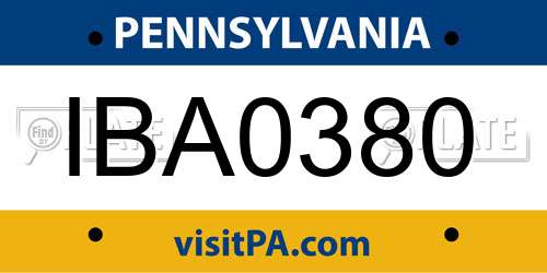 IBA0380 Pennsylvania License Plate