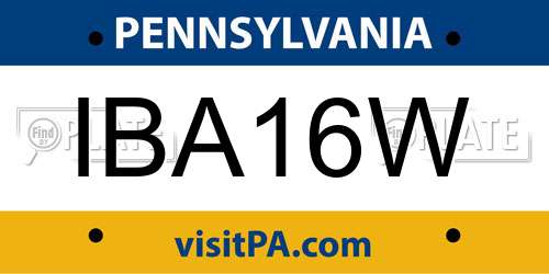 IBA16W Pennsylvania License Plate