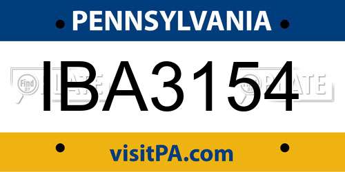 IBA3154 Pennsylvania License Plate