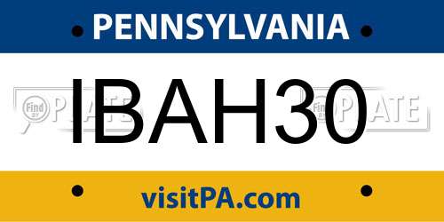 IBAH30 Pennsylvania License Plate