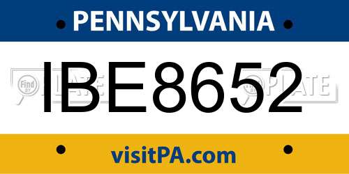 IBE8652 Pennsylvania License Plate