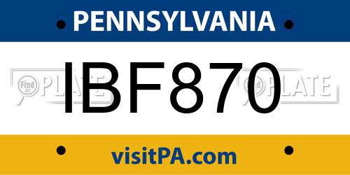 IBF870 Pennsylvania License Plate