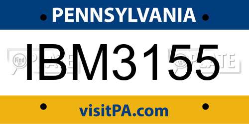 IBM3155 Pennsylvania License Plate