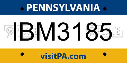 IBM3185 Pennsylvania License Plate