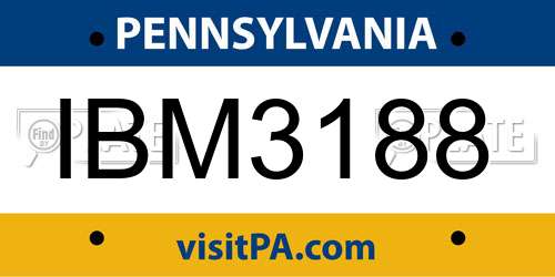 IBM3188 Pennsylvania License Plate