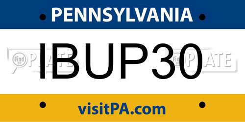 IBUP30 Pennsylvania License Plate