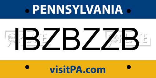 IBZBZZB Pennsylvania License Plate