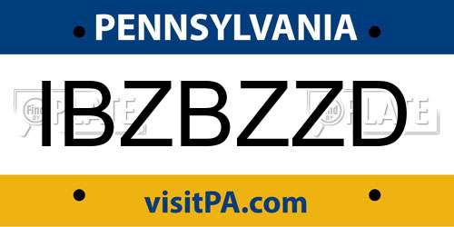 IBZBZZD Pennsylvania License Plate