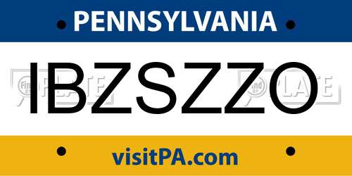 IBZSZZO Pennsylvania License Plate