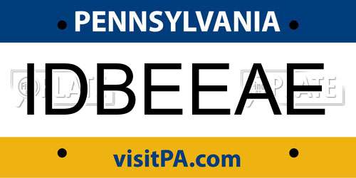 IDBEEAE Pennsylvania License Plate