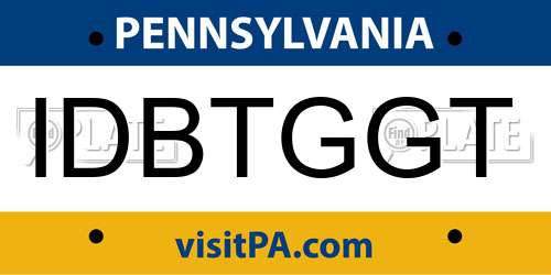 IDBTGGT Pennsylvania License Plate