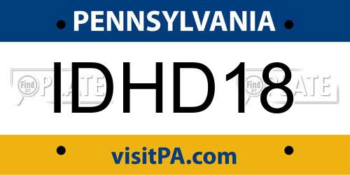 IDHD18 Pennsylvania License Plate