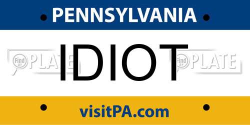 IDIOT Pennsylvania License Plate