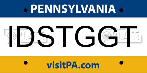 IDSTGGT Pennsylvania License Plate