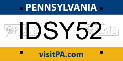 IDSY52 Pennsylvania License Plate