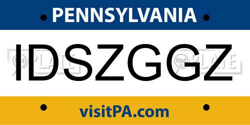 IDSZGGZ Pennsylvania License Plate