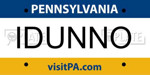 IDUNNO Pennsylvania License Plate