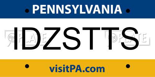 IDZSTTS Pennsylvania License Plate