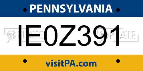 IE0Z391 Pennsylvania License Plate