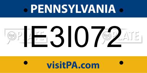 IE3I072 Pennsylvania License Plate