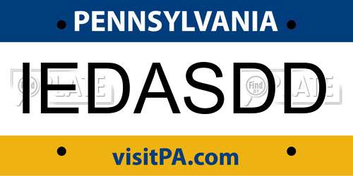 IEDASDD Pennsylvania License Plate