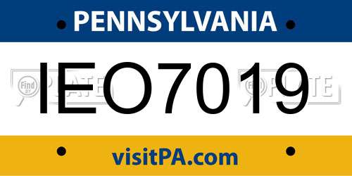 IEO7019 Pennsylvania License Plate