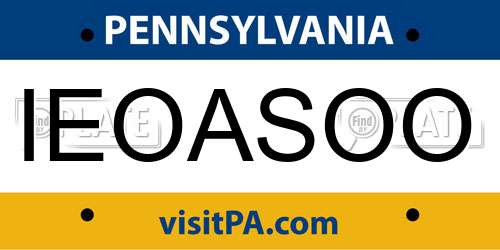 IEOASOO Pennsylvania License Plate