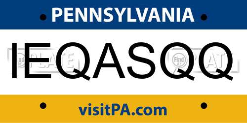 IEQASQQ Pennsylvania License Plate