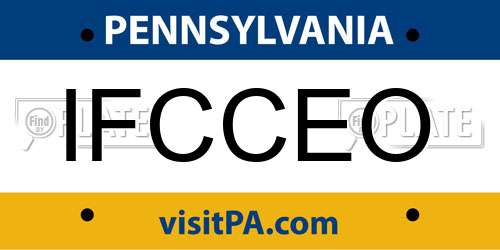 IFCCEO Pennsylvania License Plate