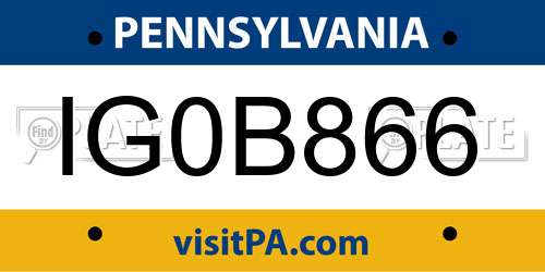 IG0B866 Pennsylvania License Plate