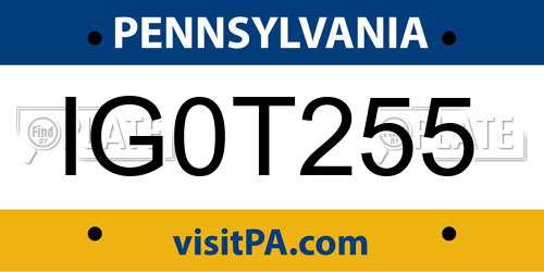 IG0T255 Pennsylvania License Plate