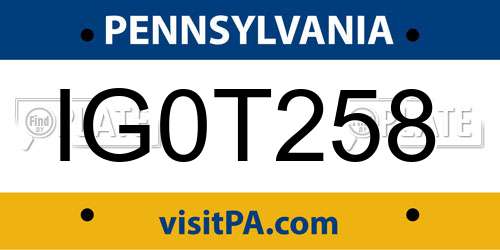 IG0T258 Pennsylvania License Plate