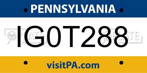 IG0T288 Pennsylvania License Plate