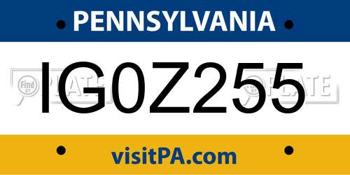 IG0Z255 Pennsylvania License Plate