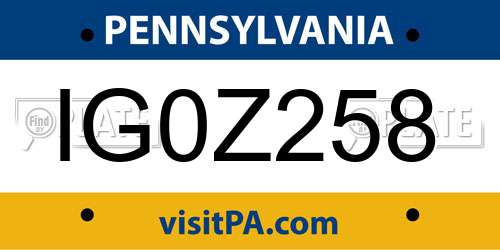IG0Z258 Pennsylvania License Plate