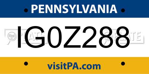 IG0Z288 Pennsylvania License Plate