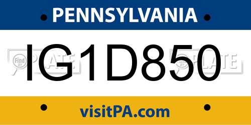 IG1D850 Pennsylvania License Plate