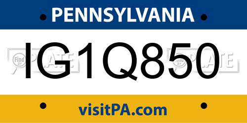 IG1Q850 Pennsylvania License Plate