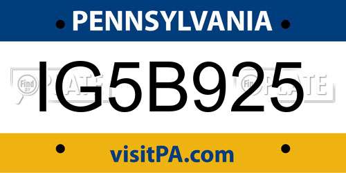 IG5B925 Pennsylvania License Plate