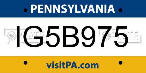 IG5B975 Pennsylvania License Plate