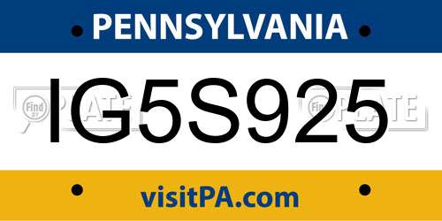 IG5S925 Pennsylvania License Plate