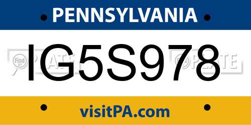 IG5S978 Pennsylvania License Plate